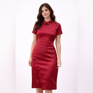 Making the Cut  Short Sleeve Burgundy Collared Dress Cheongsam Size S/M NWT